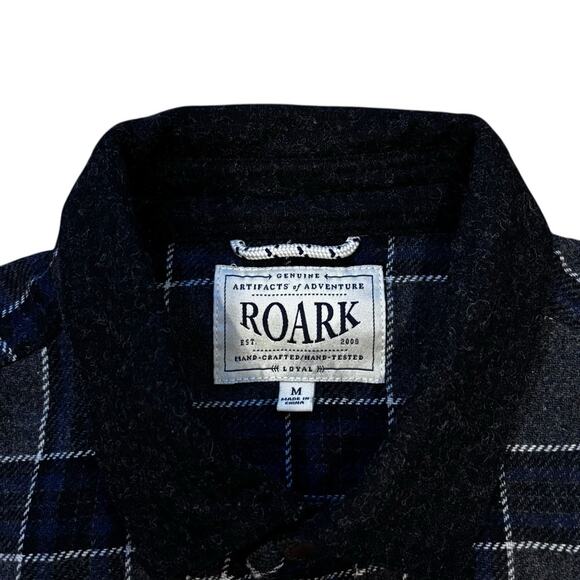 ROARK REVIVAL Nordsman Gray Black Plaid Button Front Elbow Patches Medium Poly - Picture 3 of 6